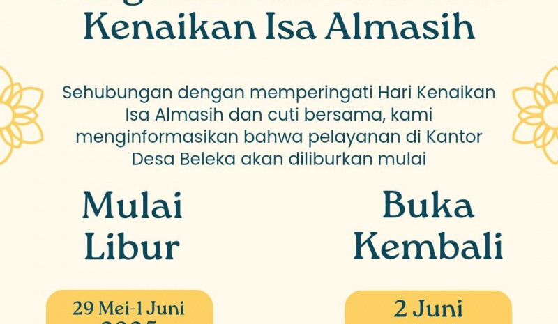 Pengumuman Libur Nasional dan Cuti Bersama dalam Rangka Hari Kenaikan Isa Almasih